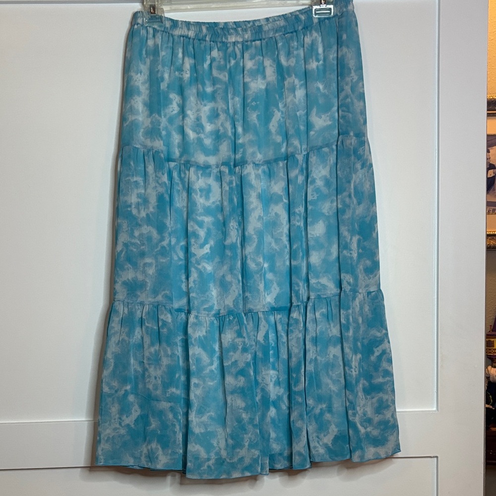 Linea by Louis Dell'Olio Blue and White Maxi Skirt size large like new